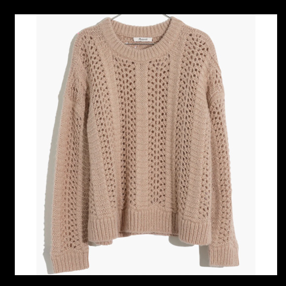Madewell Sweaters - Madewell S Windemere Wool Alpaca $95 Open Knit Crochet Boxy Sweater Taupe Beige